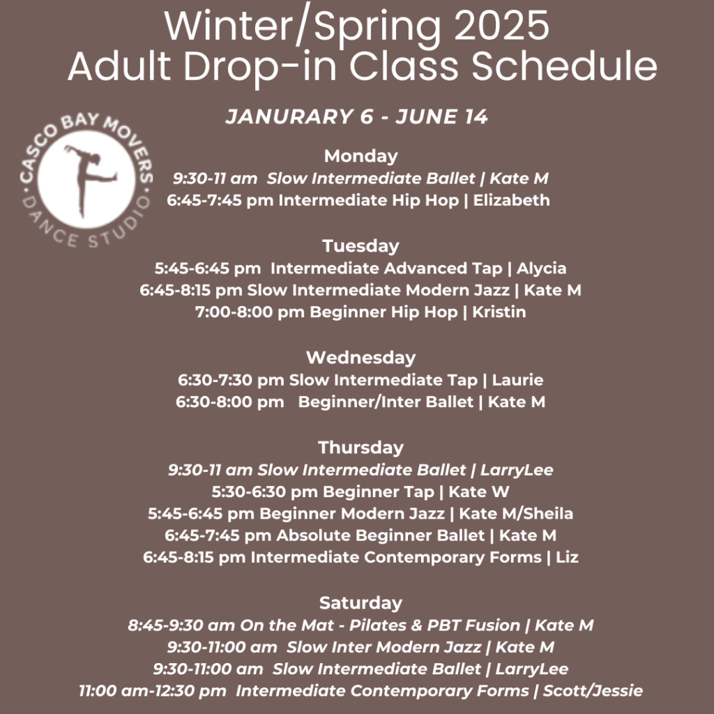 Winter/Spring 2025 Adult Dropin Class Schedule Dance Classes in